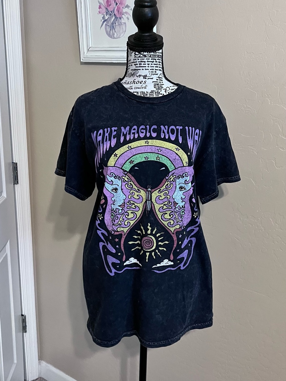 Junk Food Clothing Black Tee with Purple & Mint Butterfly Graphic